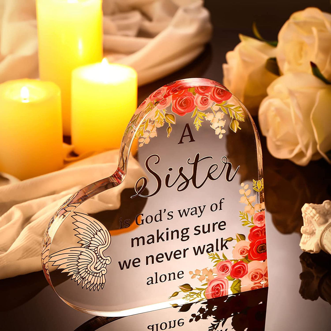 Yulejo Heart Sister - Gift from Sister - Keepsake, Paperweight, a Sister is God's Way of Making Sure We Never Walk Alone