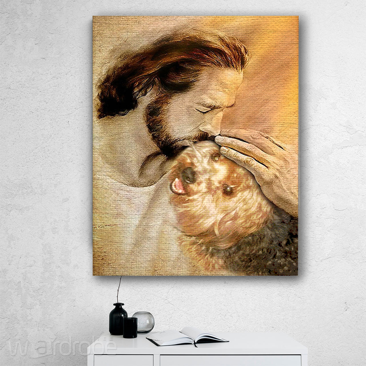Custom Canvas Personalized Memorial Pet Wall Art Canvas, Jesus God Hug a Dog, Hug A Dog