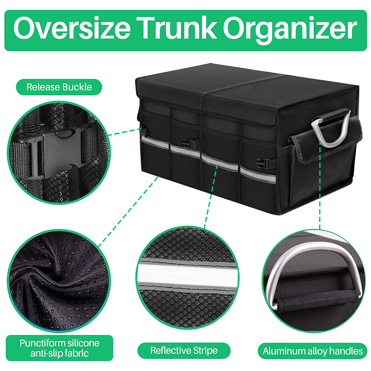 Big Trunk Organizer, Cargo Organizer SUV Trunk Storage Waterproof Collapsible Durable Multi Compartments FJ12994