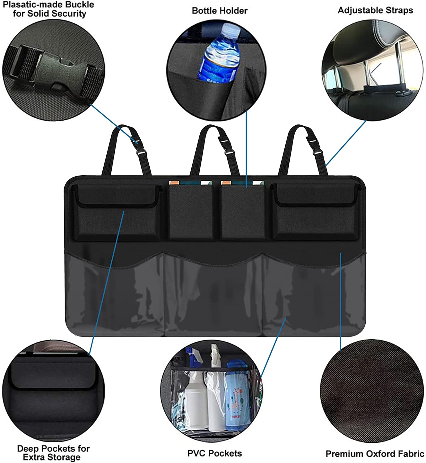 Car Trunk Organizer, Compatible with All Cars, Backseat Hanging Organizer with 7 Large Storage Bag -Trunk Organizer for SUV,Truck,Van -Your Space Saving Expert