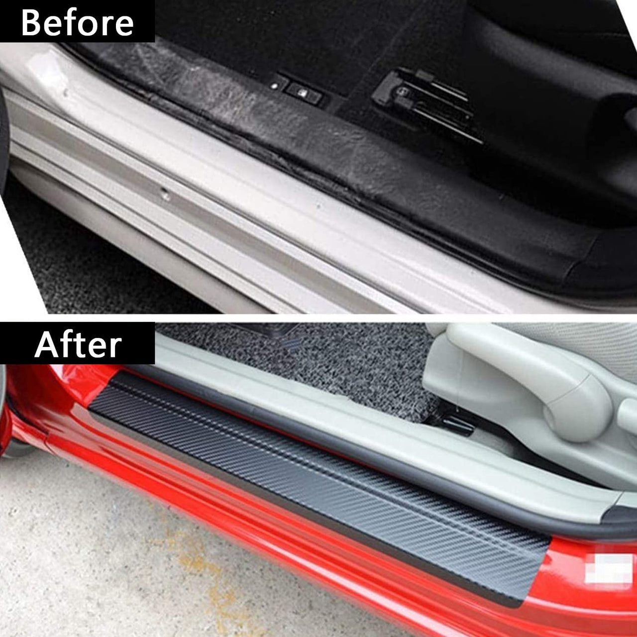 Door Sill Plate Protectors for Car Accessory, Carbon Fiber Car Door Entry Guards Sill Scuff Cover Panel Step Protector, Welcome Pedal Protector Cover, 4pcs/Set