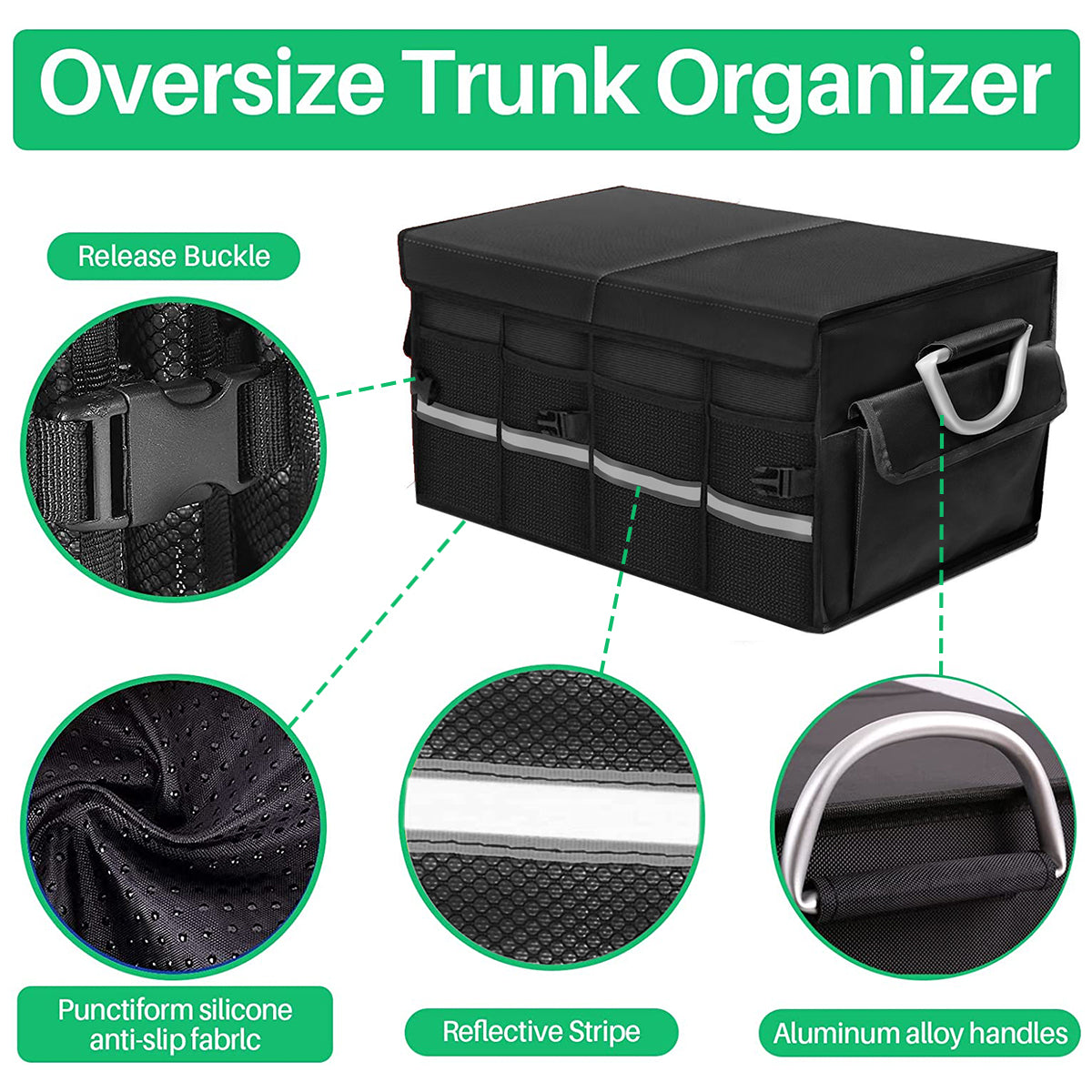Big Trunk Organizer, Cargo Organizer SUV Trunk Storage Waterproof Collapsible Durable Multi Compartments JE12994