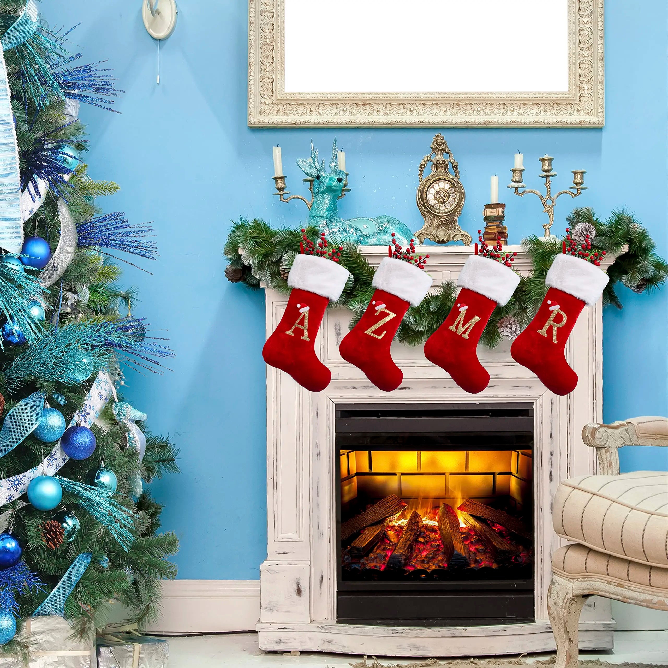50cm Monogrammed Christmas Stocking: Large Embroidered Xmas Sock for Family Holiday Fireplace and Party Decor