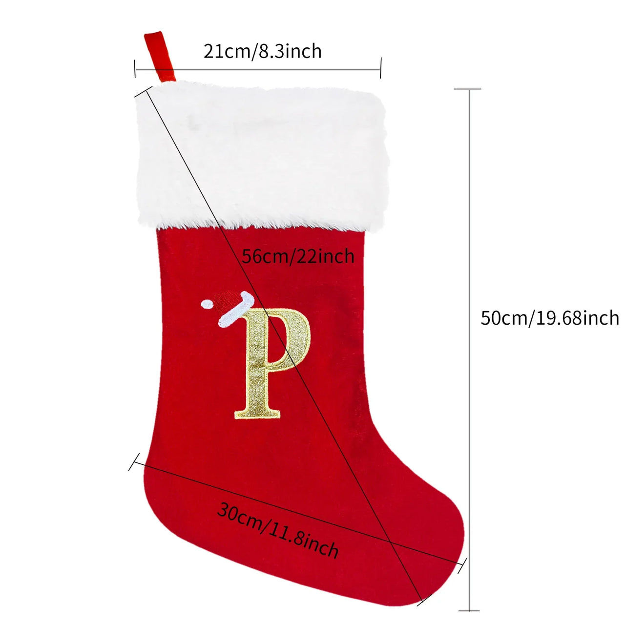 50cm Monogrammed Christmas Stocking: Large Embroidered Xmas Sock for Family Holiday Fireplace and Party Decor