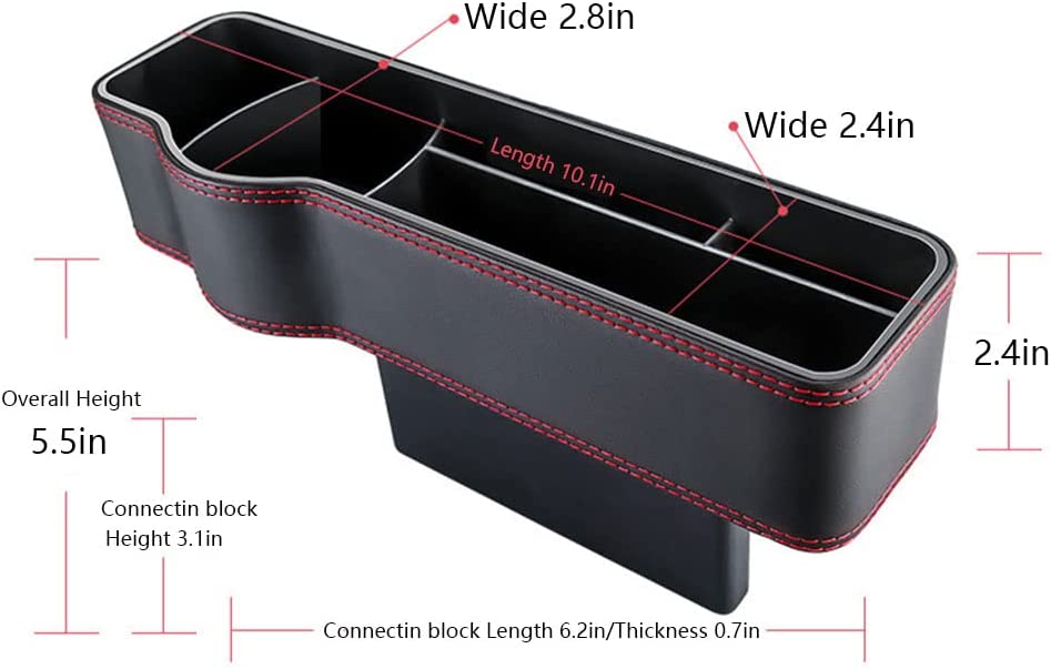 2 PCS Universal Car Seat Gap Storage Box, Compatible with All Cars, Cup Holder Mobile Phone Holder Multifunctional Auto Accessories PU Leather Seat Catcher Gap Filler Car Organizer Compartment