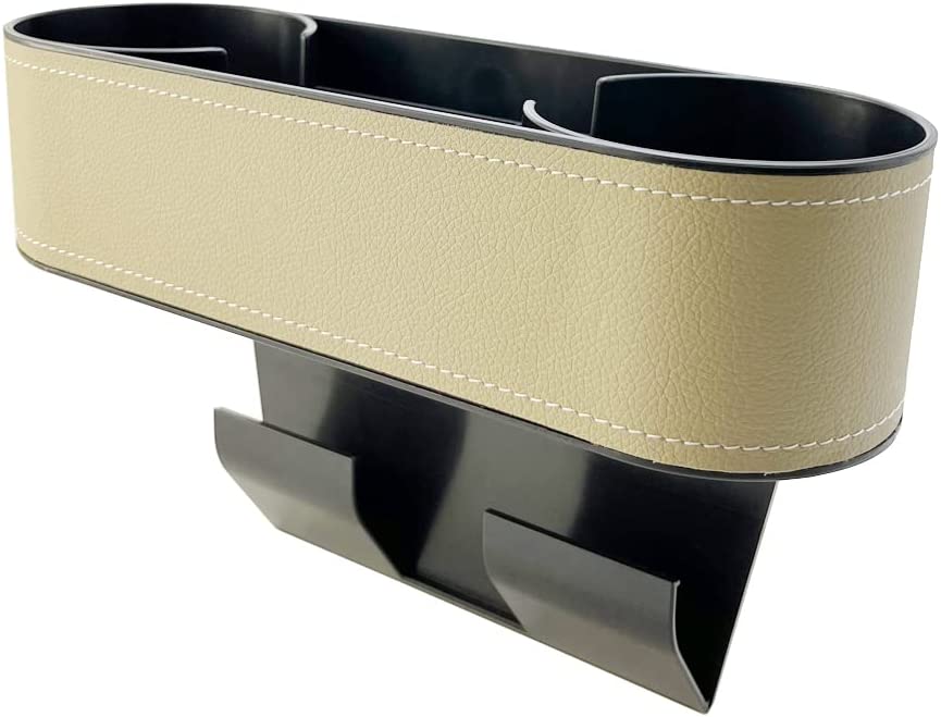 Car Cup Holder Seat Gap Organizer, Compatible with All Cars, Multifunctional Cup Drink Holders with PU Leather Cover,Side Insert Center Console Gap Filler Storage Box for Mug Bottle CellPhones Keys Coffee Coasters Cards