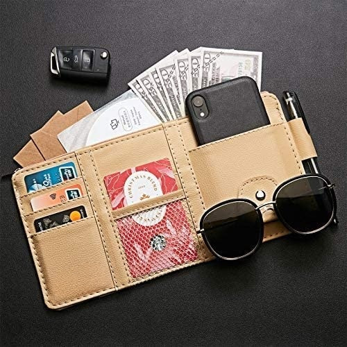2 Packs Car Sun Visor Organizer, Sunglasses Holders for Car Sun Visor Pu Auto Interior Accessories Storage Travel Document Holder with Multi Pocket Universal Fit for All Cars, Car Accessories