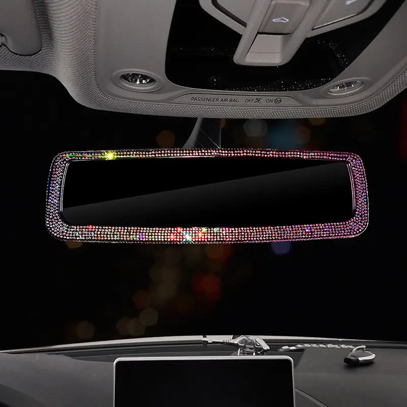Bling Rhinestone Car Rear View Mirror, Car Rear View Mirror with Crystal Diamonds Bling Rhinestones Car Rear View Mirror for Women,Car Interior Trim
