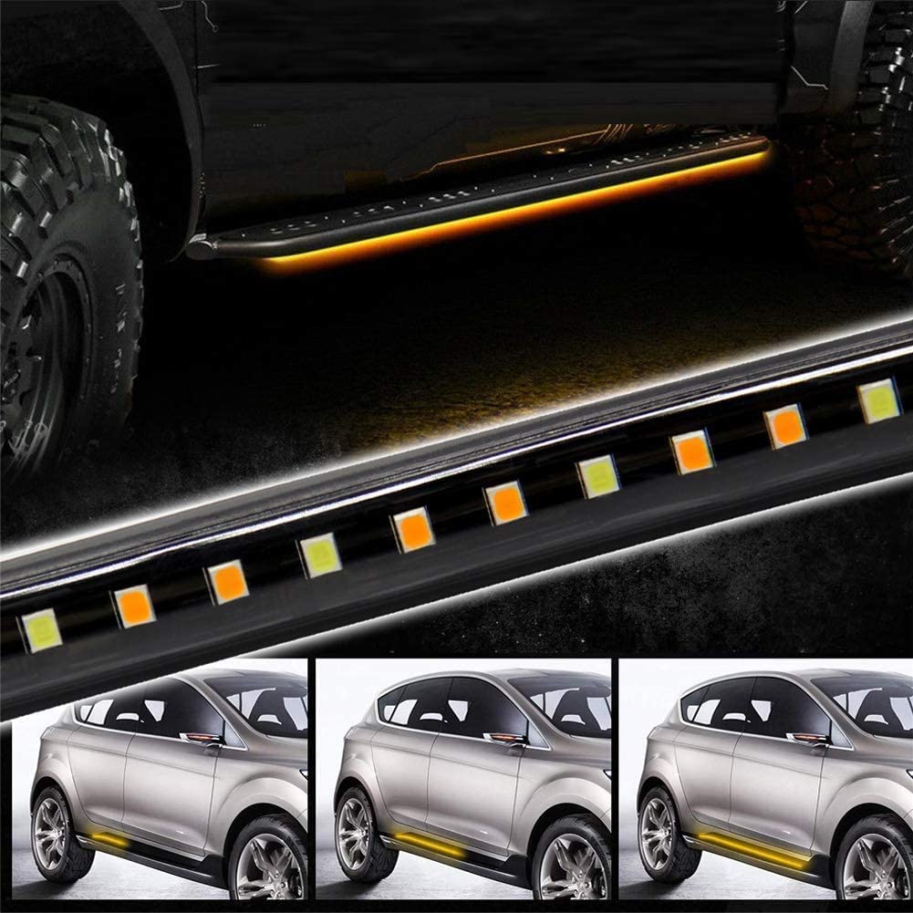 2PCs Truck LED Running Board Lights Sequential Amber Led Side Marker Light 70 Inch Emergency Extended Crew Cab 216 LEDs Waterproof Flexible Turn Signal Light Bar for Pickup Trucks Car SUV (70in)