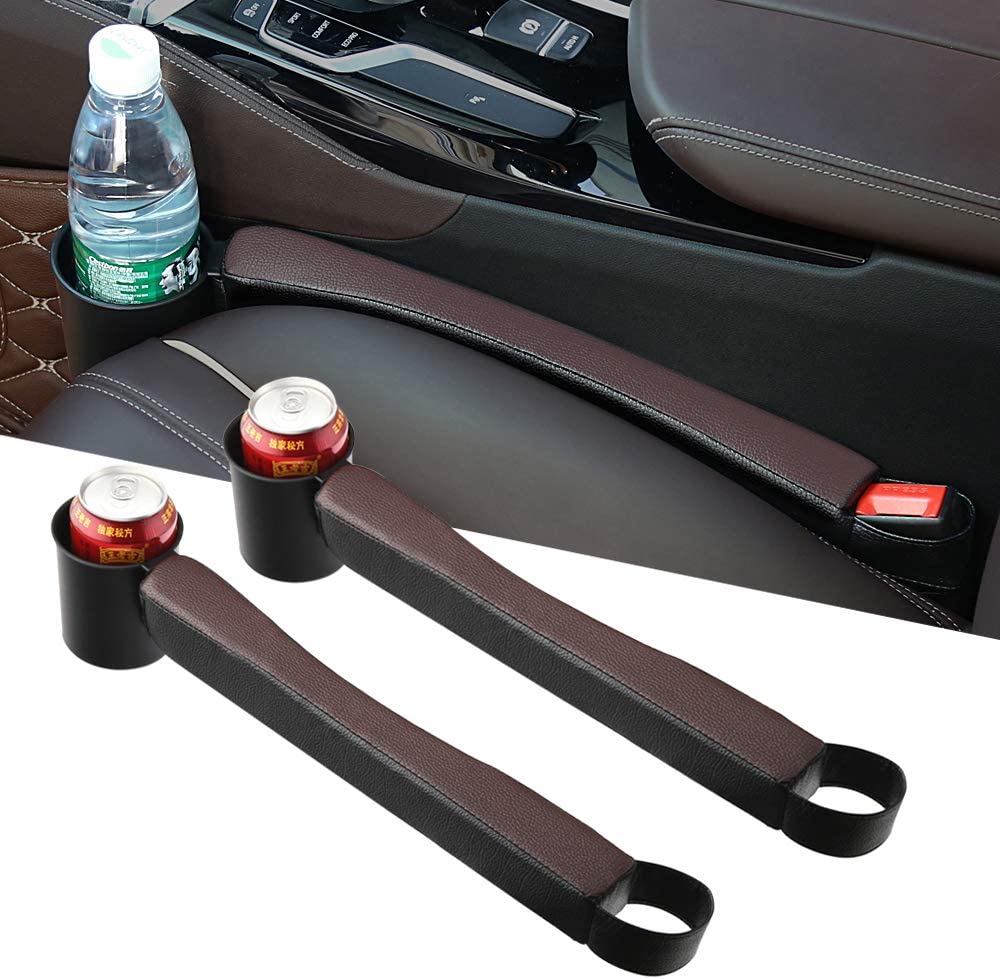 Car Seat Gap Filler Organizer With Cup Holder (2 Pack), Compatible with All Cars, |Multifunctional Car Seat Organizer | Car Organizer Between Seats | Console Pocket for Wallet & Keys | Front Seat Gap Accessories