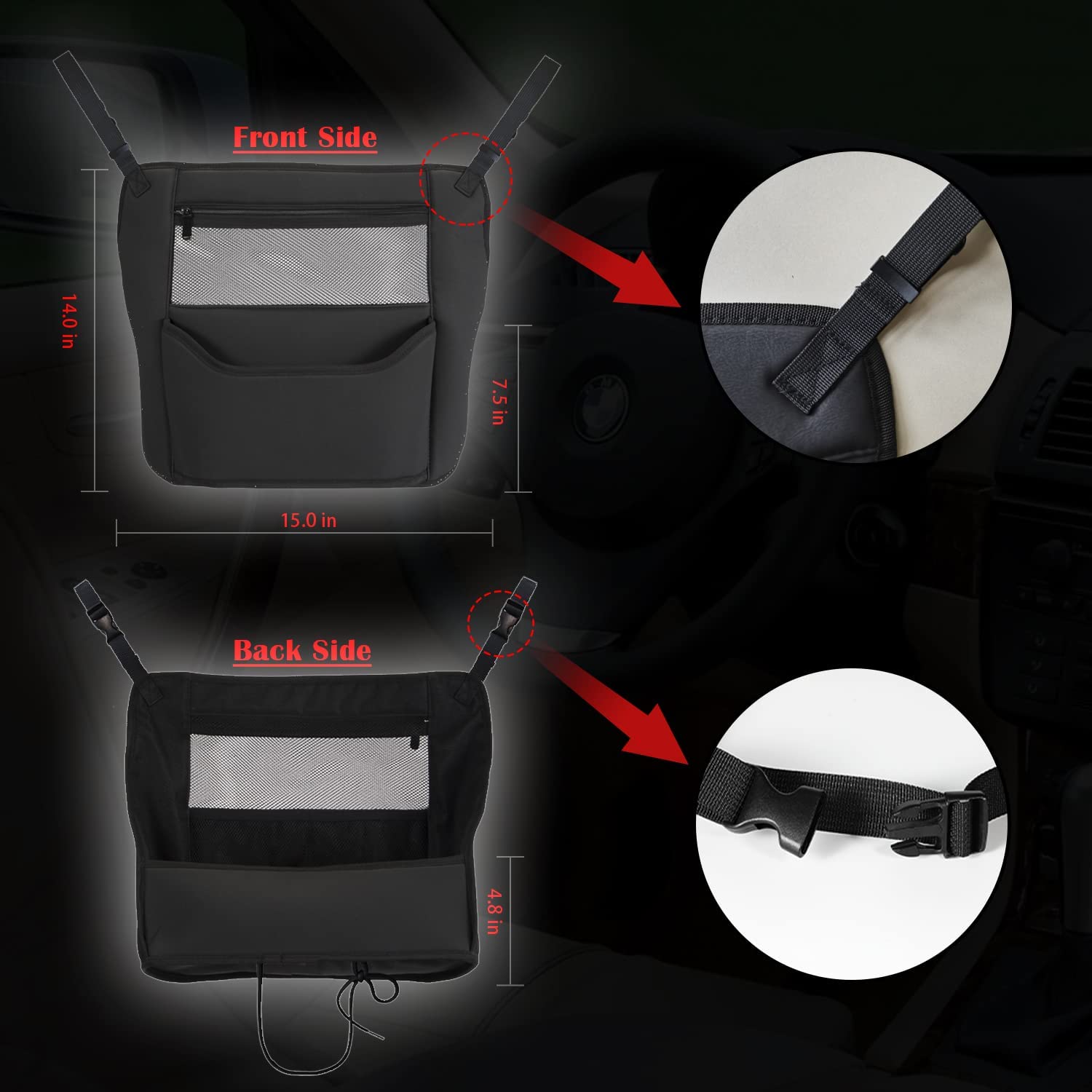 Car Organizer, Storage Bag Between Front Seats, Car Purse Holder, Handbag Tissue Holder, Dog Pet Barrier, Pocket Container, Universal Fit for All Cars, Car Accessories