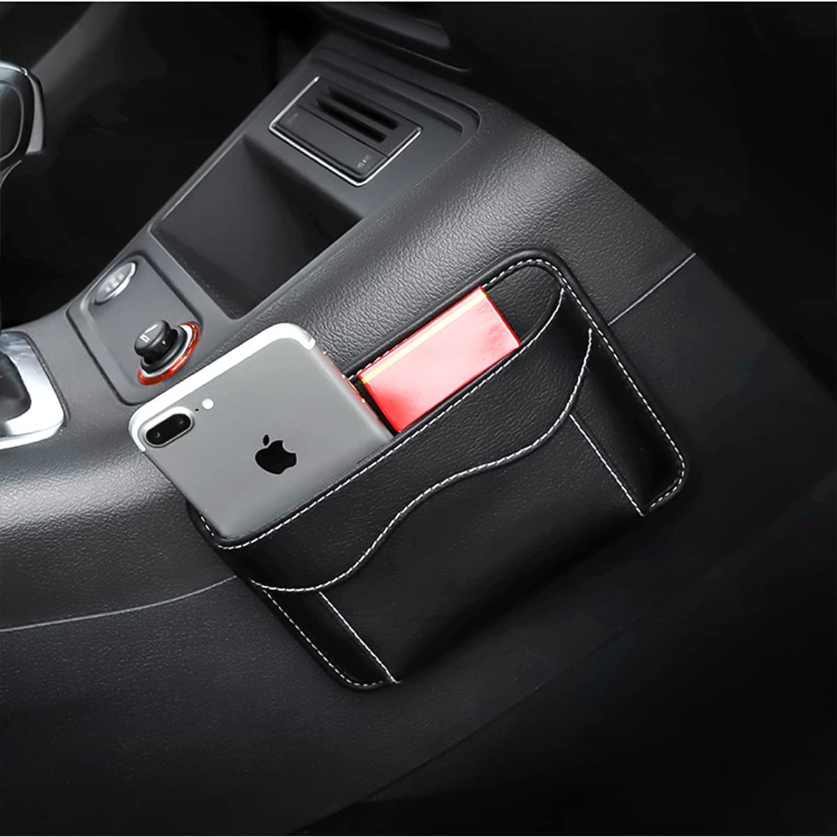 Car Seat Side Pocket Organizer, Compatible with All Cars, PU Leather Mini Storage Bag for Auto Door Window Console, Pen Phone Holder Tray Pouch Vehicle Seat Gap Filler, Fits to Organize Document, Registration, Notepad