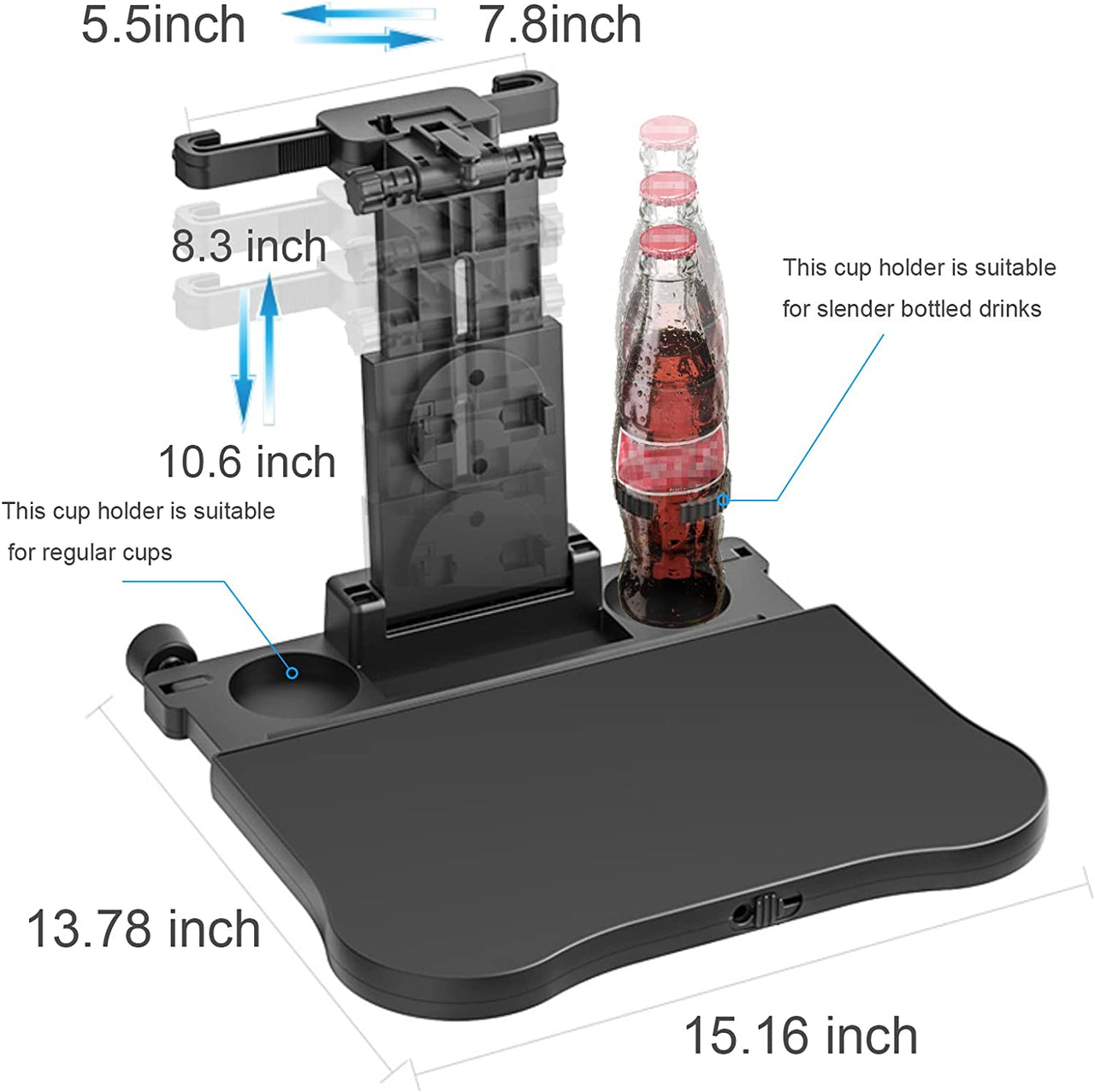 Car Backseat Tray Table, Foldable Tray Seat Back Laptop Desk for Car Travel, Multifunctional Car Back Seat Food Tray, Car Table with Phone Holder, for Working, Writing, Eating, Traveling