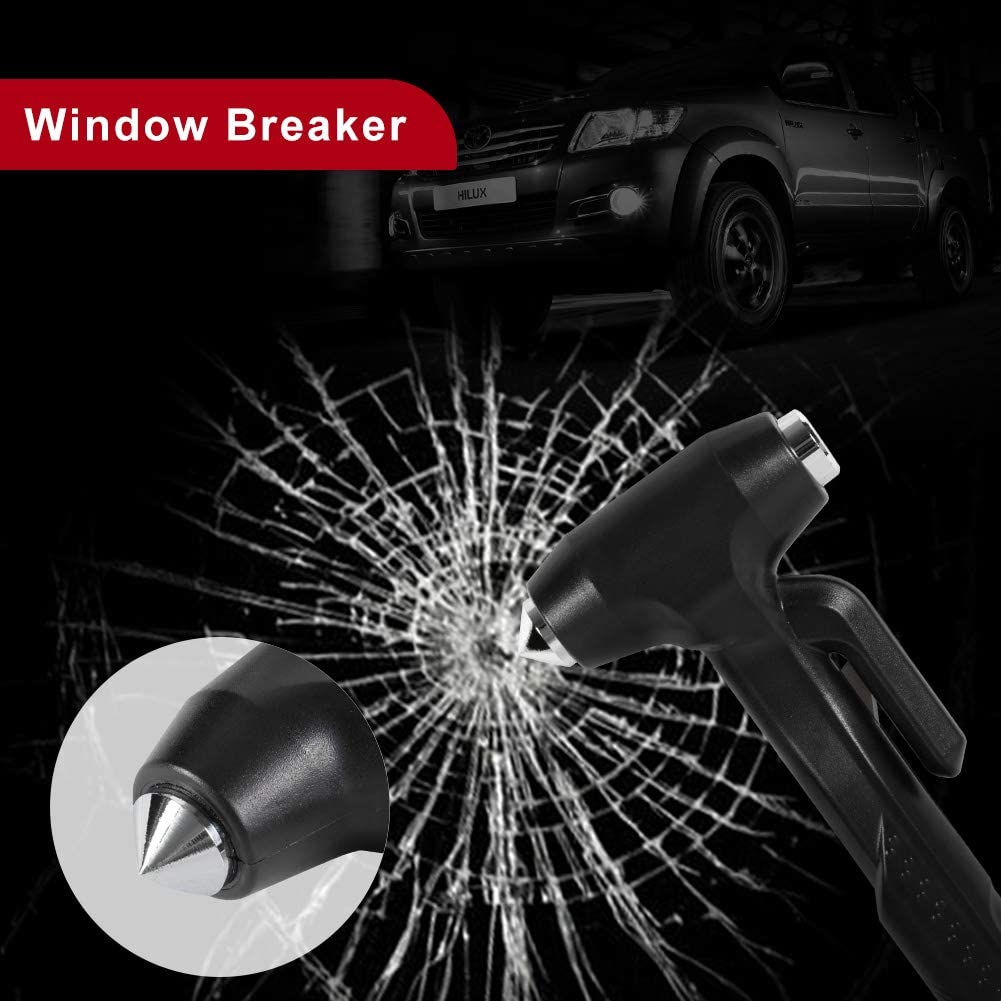 Car Safety Hammer, 3-in-1 Auto Emergency Escape Hammer with Window Breaker and Seat Belt Cutter, Striking Black Emergency Escape Tool for Car Accidents Car Accessories