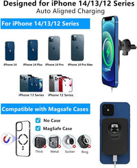 Thumbnail for 15W Magnetic Wireless Car Charger for iPhone 14/13/12/12 Pro/Pro Max/Mag-Safe Case, Qi Fast Charging Mag-Safe Car Charger Mount, Dashboard Air Vent Car Phone Holder Charger for iPhone 14/13/12 Series