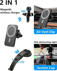 Thumbnail for 15W Magnetic Wireless Car Charger for iPhone 14/13/12/12 Pro/Pro Max/Mag-Safe Case, Qi Fast Charging Mag-Safe Car Charger Mount, Dashboard Air Vent Car Phone Holder Charger for iPhone 14/13/12 Series