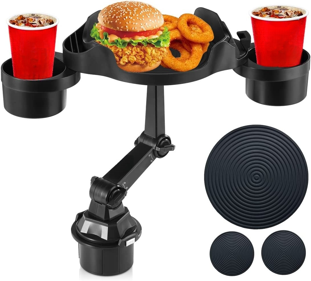 Cup Holder Expander for Car, 360 Degrees Rotate Adjustable 6.3 inches Surface Car Tray Table and Drink Holders with 3 Coaster, Car Cup Holder Tray Apply to All Auto Models