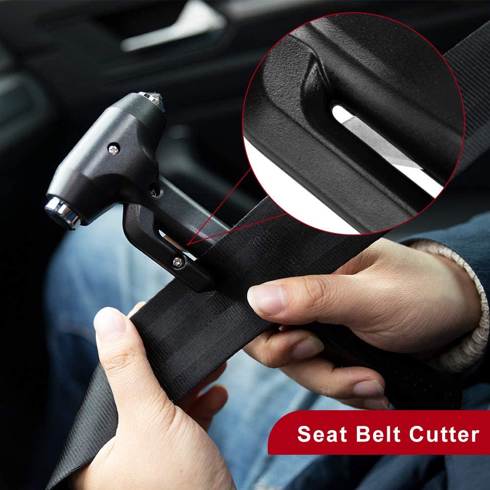 Car Safety Hammer, 3-in-1 Auto Emergency Escape Hammer with Window Breaker and Seat Belt Cutter, Striking Black Emergency Escape Tool for Car Accidents Car Accessories
