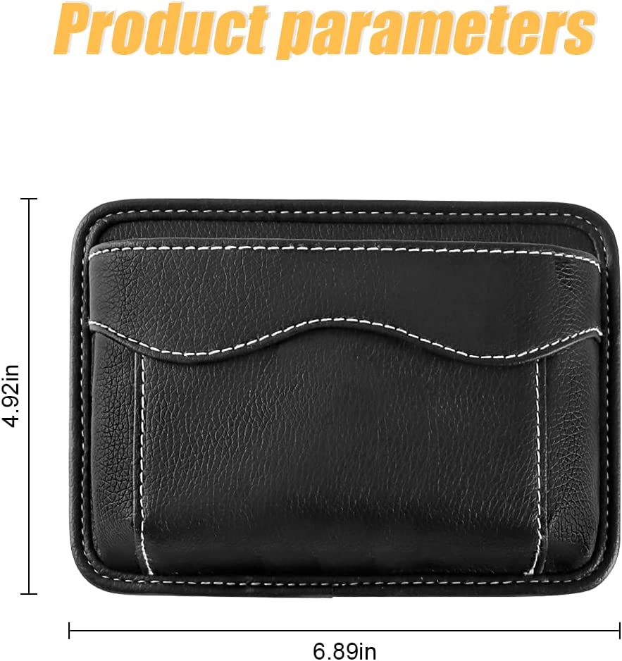 Car Seat Side Pocket Organizer, Compatible with All Cars, PU Leather Mini Storage Bag for Auto Door Window Console, Pen Phone Holder Tray Pouch Vehicle Seat Gap Filler, Fits to Organize Document, Registration, Notepad