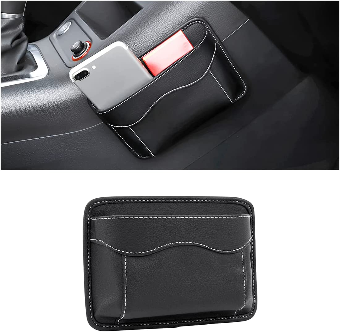 Car Seat Side Pocket Organizer, Compatible with All Cars, PU Leather Mini Storage Bag for Auto Door Window Console, Pen Phone Holder Tray Pouch Vehicle Seat Gap Filler, Fits to Organize Document, Registration, Notepad