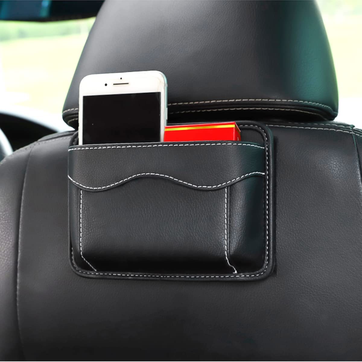 Car Seat Side Pocket Organizer, Compatible with All Cars, PU Leather Mini Storage Bag for Auto Door Window Console, Pen Phone Holder Tray Pouch Vehicle Seat Gap Filler, Fits to Organize Document, Registration, Notepad