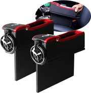 Universal Car Seat Gap Filler, Compatible with All Cars, Premium PU Leather Side Pocket Organizer, Seat Crevice Storage Box with Cup Holder for Smartphone Coin Wallet Key, Car Interior Accessories 2PCS