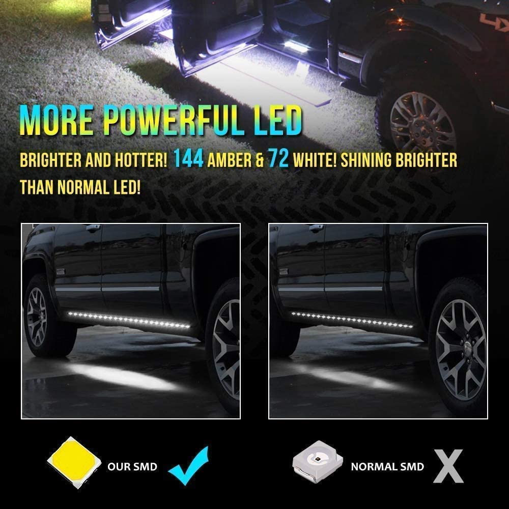 2PCs Truck LED Running Board Lights Sequential Amber Led Side Marker Light 70 Inch Emergency Extended Crew Cab 216 LEDs Waterproof Flexible Turn Signal Light Bar for Pickup Trucks Car SUV (70in)