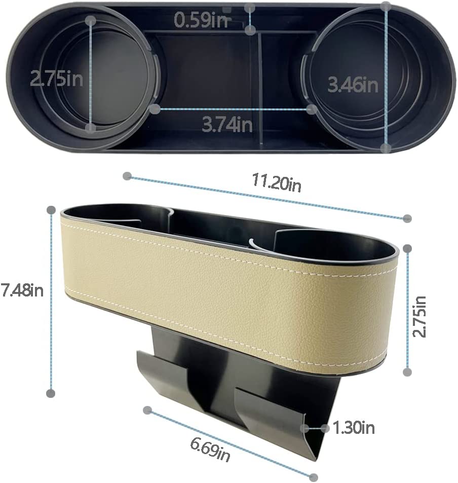 Car Cup Holder Seat Gap Organizer, Compatible with All Cars, Multifunctional Cup Drink Holders with PU Leather Cover,Side Insert Center Console Gap Filler Storage Box for Mug Bottle CellPhones Keys Coffee Coasters Cards