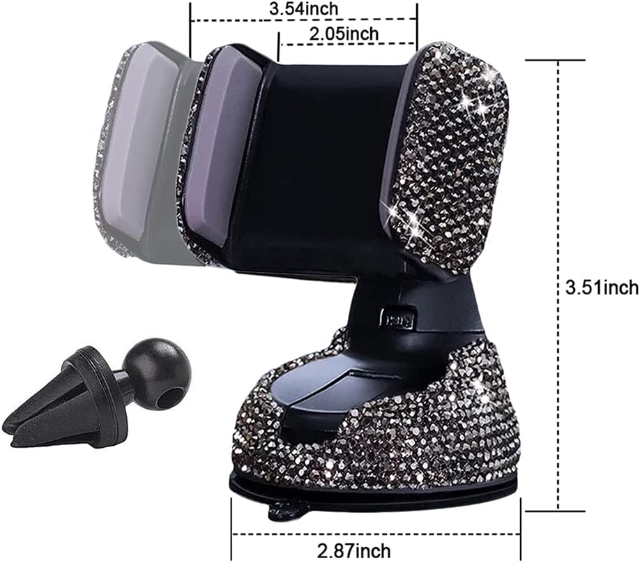 Bling Car Phone Holder, 360°Adjustable Crystal Auto Phone Mount Universal Rhinestone Car Stand Phone Holder Car Accessories for Windshield Dashboard and Air Outlet