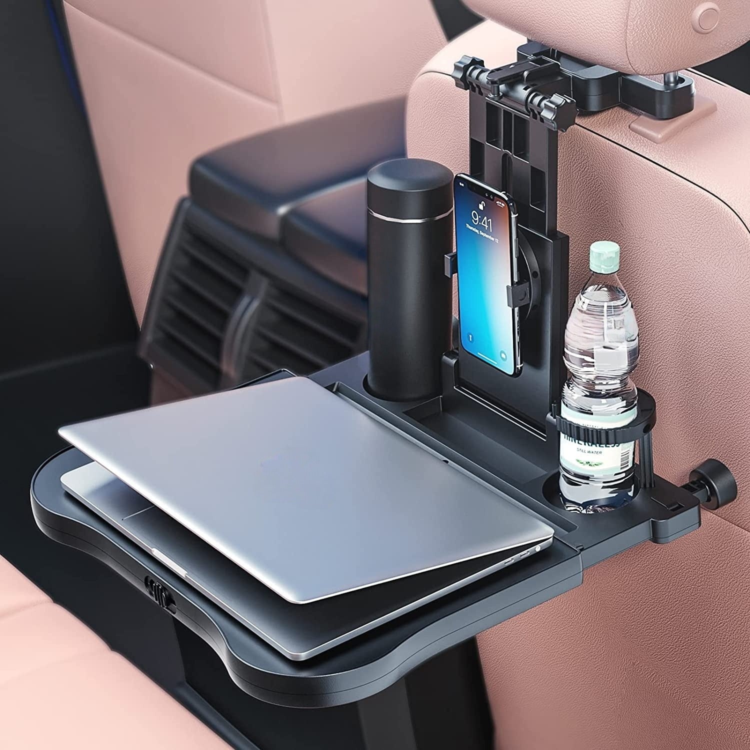 Car Backseat Tray Table, Foldable Tray Seat Back Laptop Desk for Car Travel, Multifunctional Car Back Seat Food Tray, Car Table with Phone Holder, for Working, Writing, Eating, Traveling