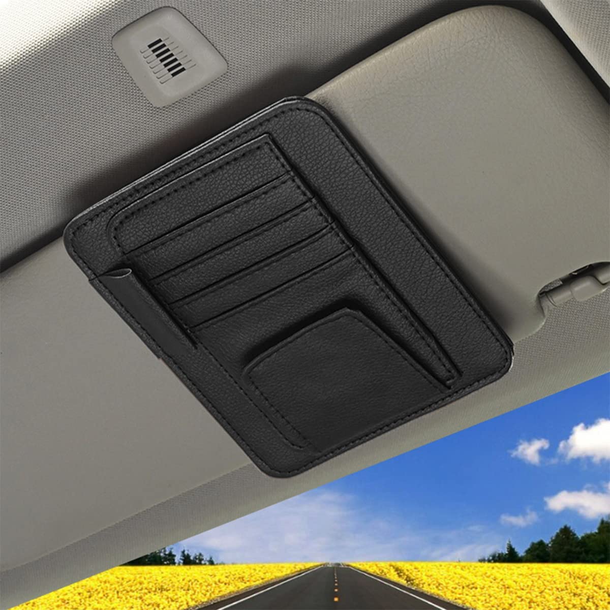 Small Car Sun Visor Organizer for Trucks Cars, Car Visor Document Holder, Sunglasses, Drving License, Insurance, Pen, Key, Phone, Universal Fit for All Cars, Car Accessories