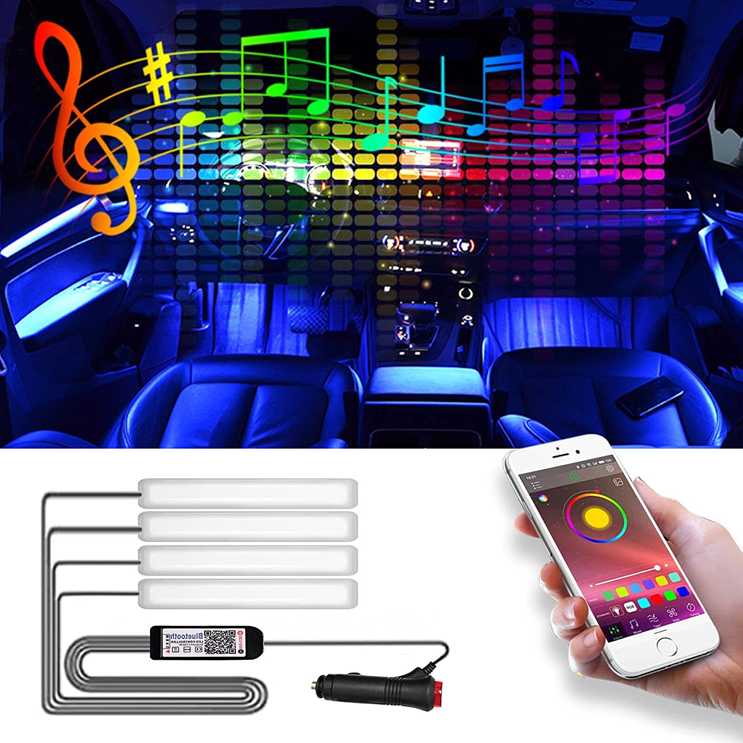 USB Rechargeable LED Car Interior Dome Light 12V Bright Multi-Function Trunk Cargo Area Light Car Ceiling Roof Light for Vehicle RV Camping Bedroom Cabinet Stick on Anywhere 3 Colors