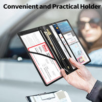 Thumbnail for Car Registration and Insurance Holder with Inner Expandable Zipper Pouch, PU Car Document Holder, Elastic Closure Glove Box Document Holder for License, Car card and Essential Auto Documents, Compatible with All Cars