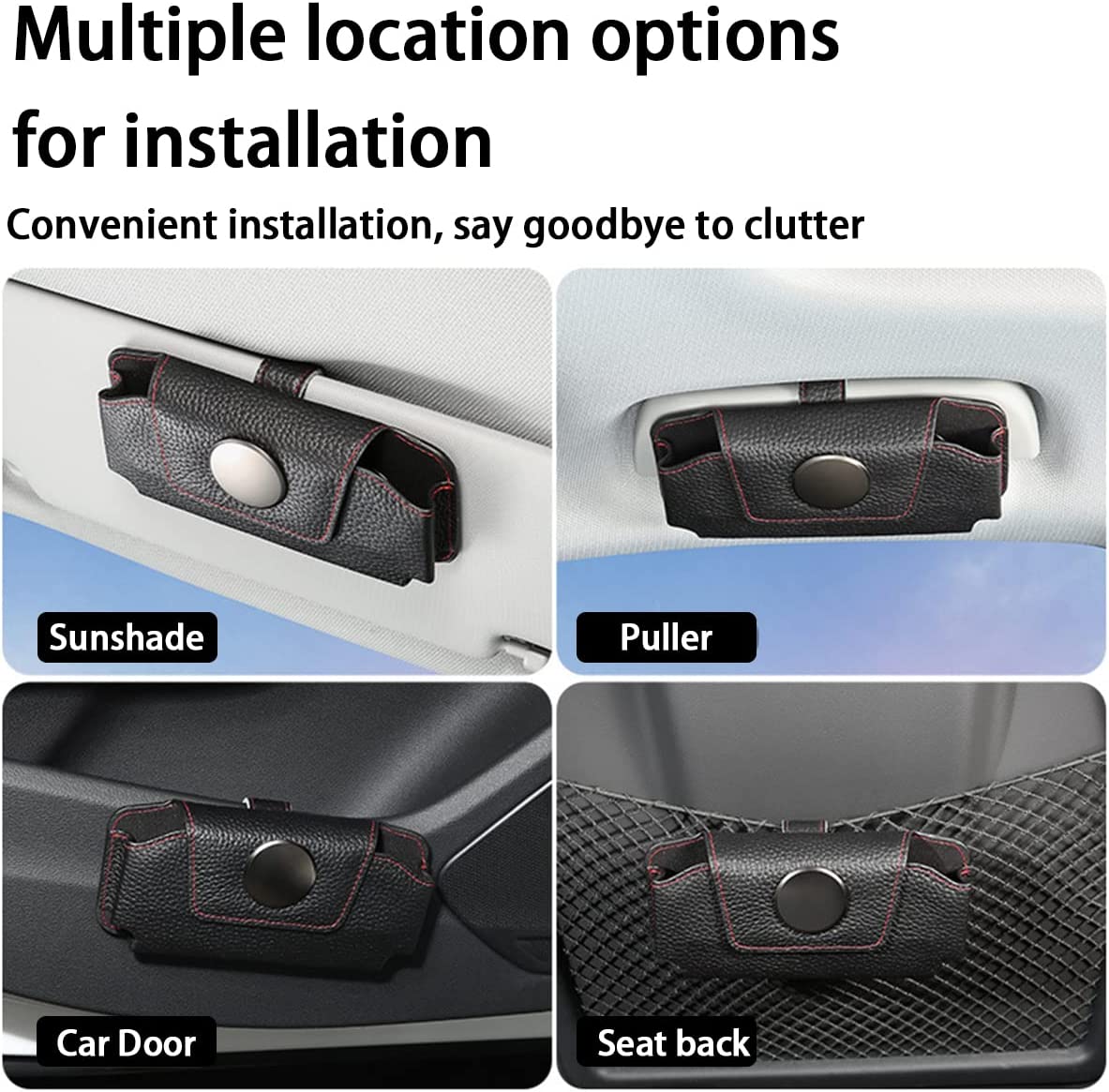 Sunglasses Holders for Car Sun Visor, Magnetic Glasses Hanger Mounter, Leather Eyeglasses Holder for Women Men, Vehicle Accessories Visor Ticket Card Clip Storage Organizer Case, Compatible with All Cars