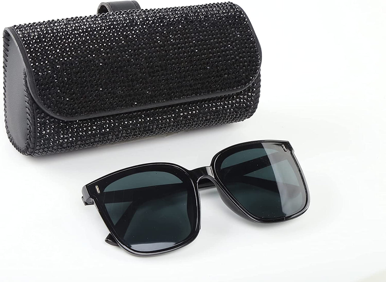 Bling Sunglasses Box for Car Sun Visor, Sparkling Glasses Holder Magnetic Clip Case Eyeglasses Protective Organizer, PU Leather Car Sunglass Storage for Truck, SUV, RV