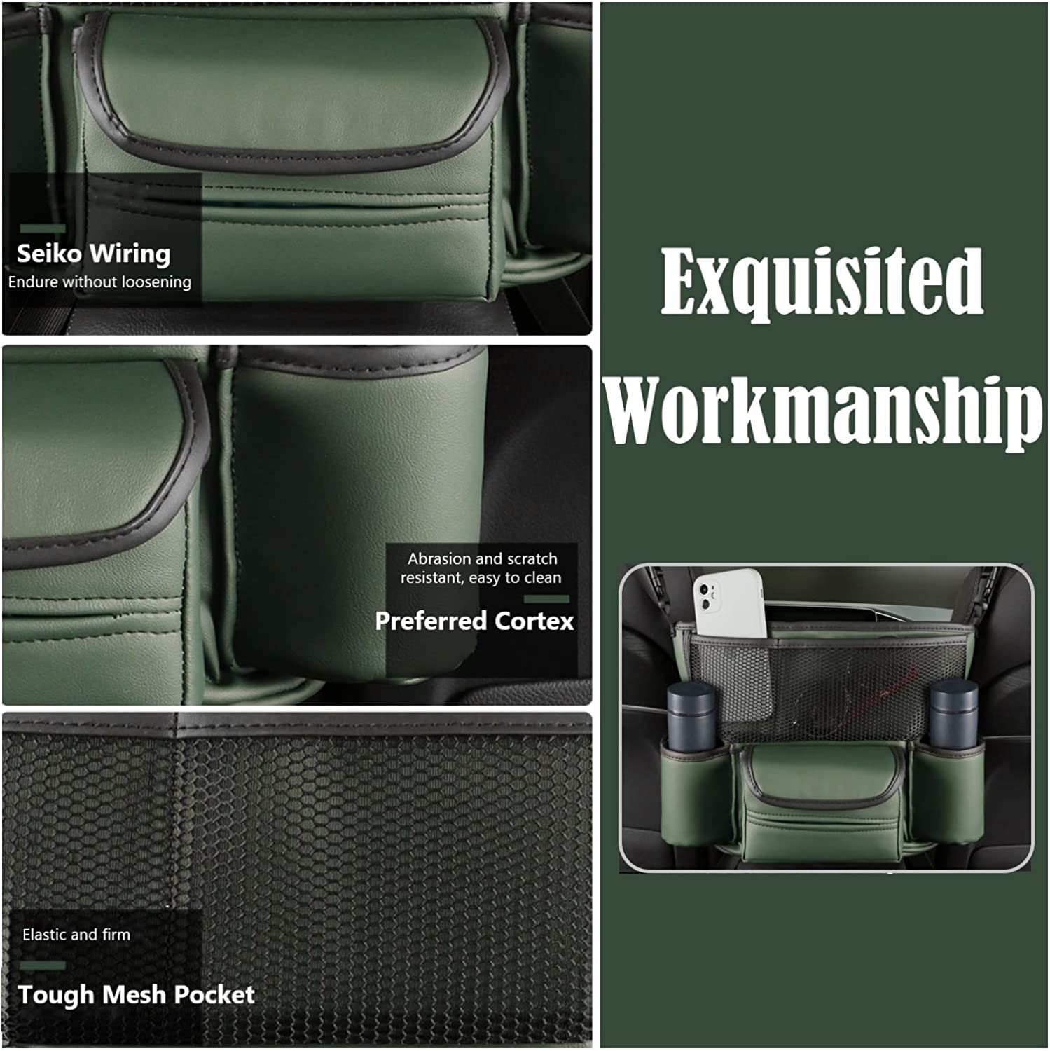 Car Net Pocket Handbag and Purse Holder Between Seats, Large Capacity Multi-Function Automotive Interior Organizers and Storage Bag in Center Console Armrest Box, Universal Fit for All Cars, Car Accessories