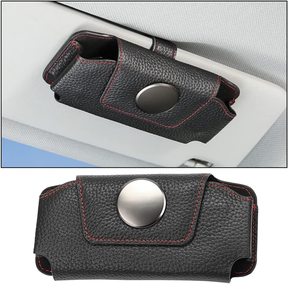 Sunglasses Holders for Car Sun Visor, Magnetic Glasses Hanger Mounter, Leather Eyeglasses Holder for Women Men, Vehicle Accessories Visor Ticket Card Clip Storage Organizer Case, Compatible with All Cars