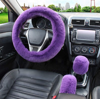 Thumbnail for 5pcs in 1 Set Faux Wool Steering Wheel Cover Soft Fluffy Handbrake Cover & Gear Shift Cover & 2pcs Seat Belt Shoulder Pads Warm Universal Fit for 15 Inch Universal Fit for All Cars