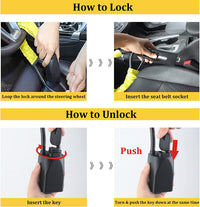 Thumbnail for Car Steering Wheel Lock Seat Belt Lock with 4pcs GPS Tracking Sticker, Sturdy Car Security Anti Theft Car Device, Steering Wheel Lock Anti-Theft Device + 2 Keys Universal Fit Truck/SUV/Van