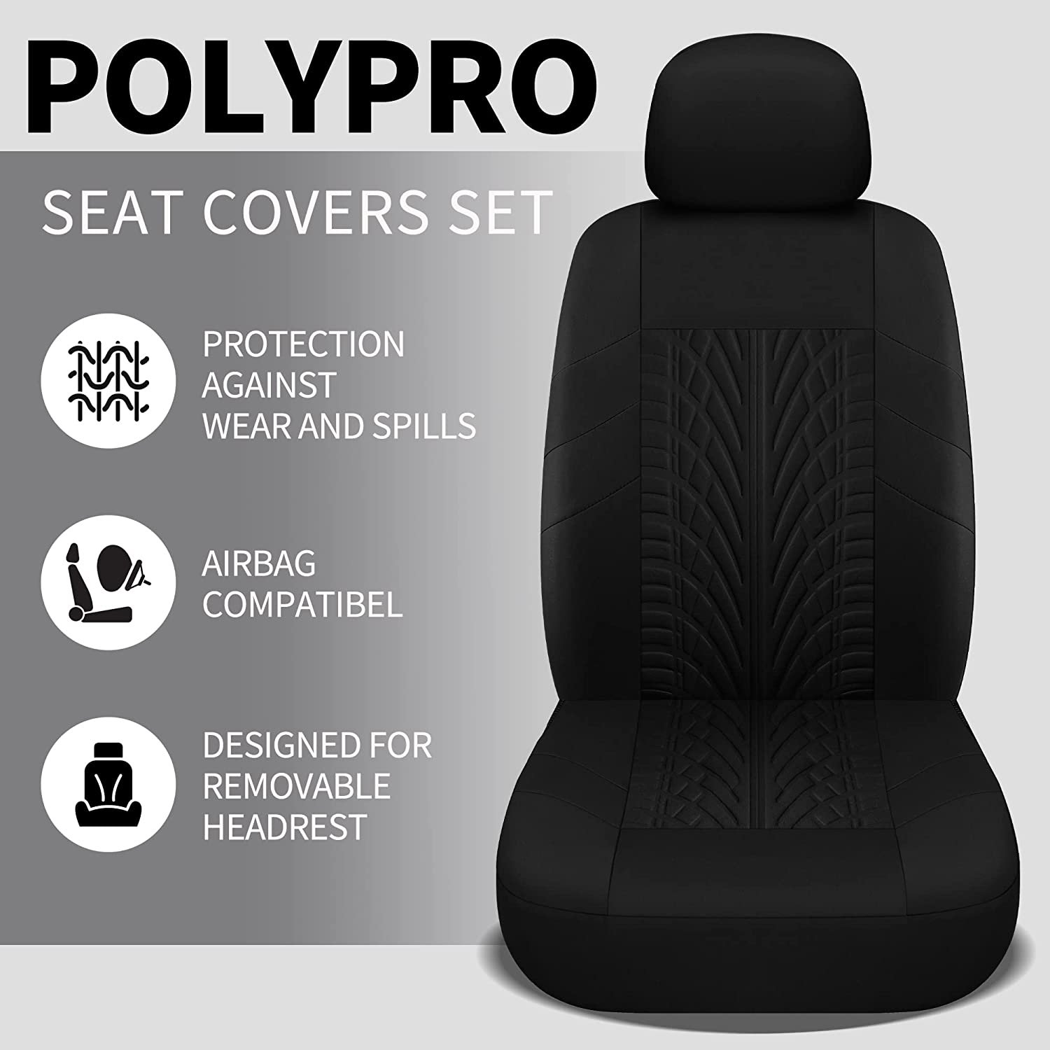 Car Seat Covers Front Pair, Universal Cloth Front Seat Covers for Car, Breathable and Washable Seat Covers for SUV, Sedan, Van, Automotive Interior Covers, Airbag Compatible, Compatible with All Cars