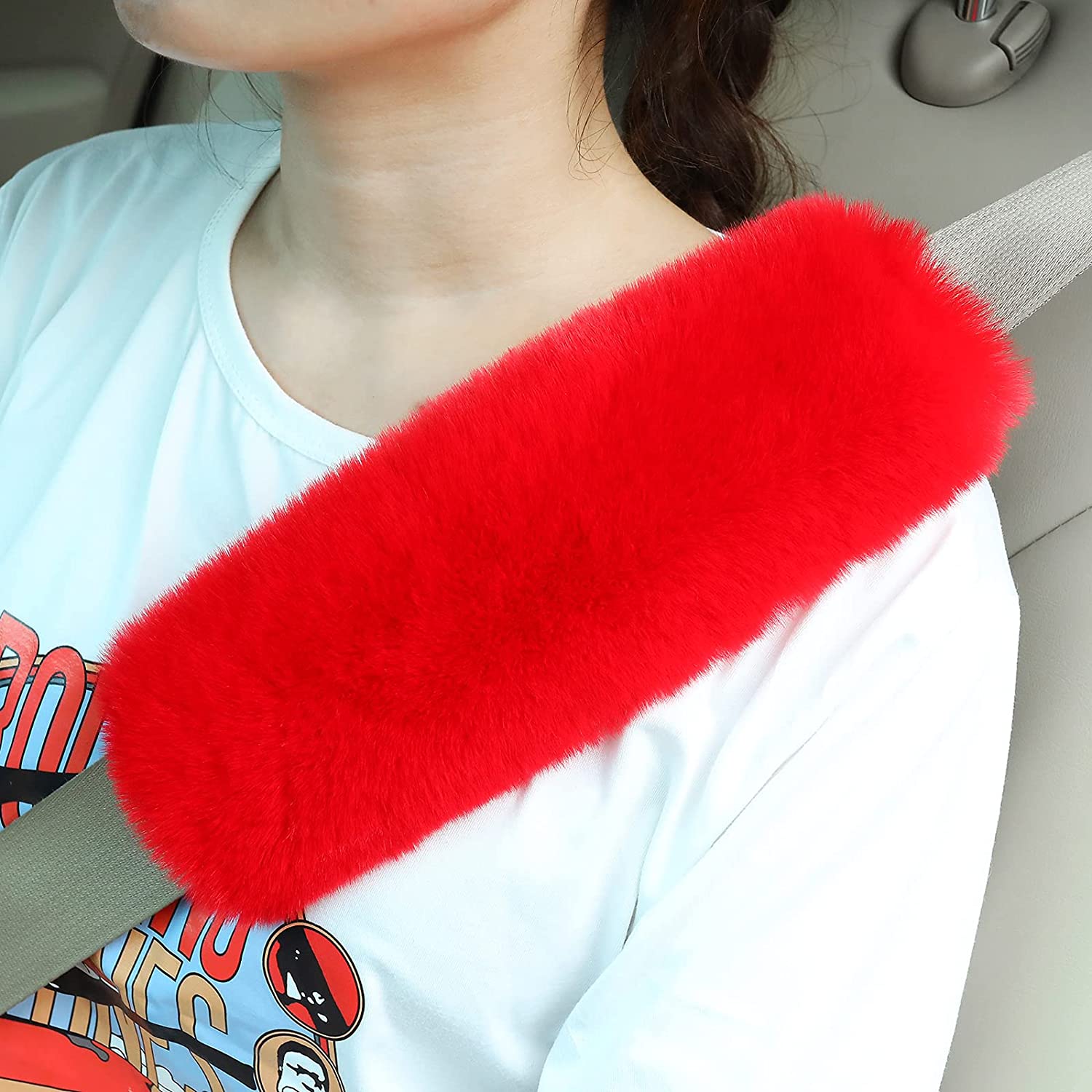 Faux Sheepskin Car Seat Belt Pads Seatbelt Protector Soft Comfort Seat Belt Shoulder Strap Cover Harness Pad Protect Neck and Shoulder Car Accessories