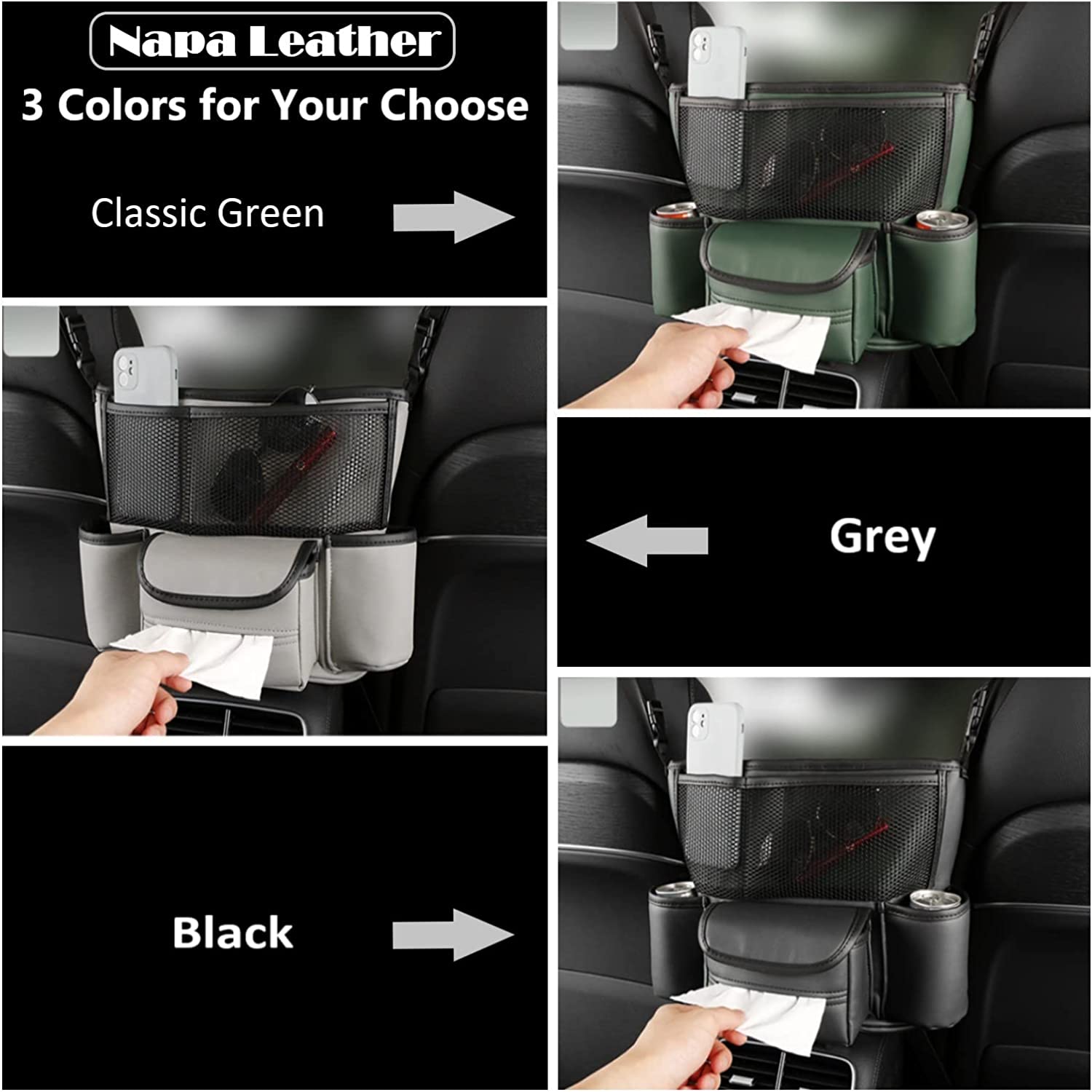 Car Net Pocket Handbag and Purse Holder Between Seats, Large Capacity Multi-Function Automotive Interior Organizers and Storage Bag in Center Console Armrest Box, Universal Fit for All Cars, Car Accessories