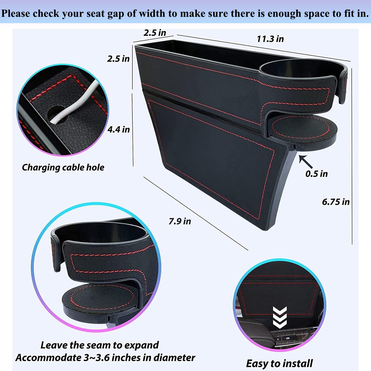 Car Seat Gap Filler, Compatible with All Cars, Console Side Pocket, Car Seat Pocket Organizer Catcher Caddy for CellPhones Wallet Coin with Cup Holder Beige