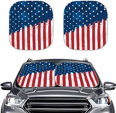 American Flag Pattern Car Windshield Sunshade Reflective Blocks Heat and Sun Foldable Car Window Sun Shield Keeps Your Vehicle Cool Sunshield Fits Windshields of Most Sizes