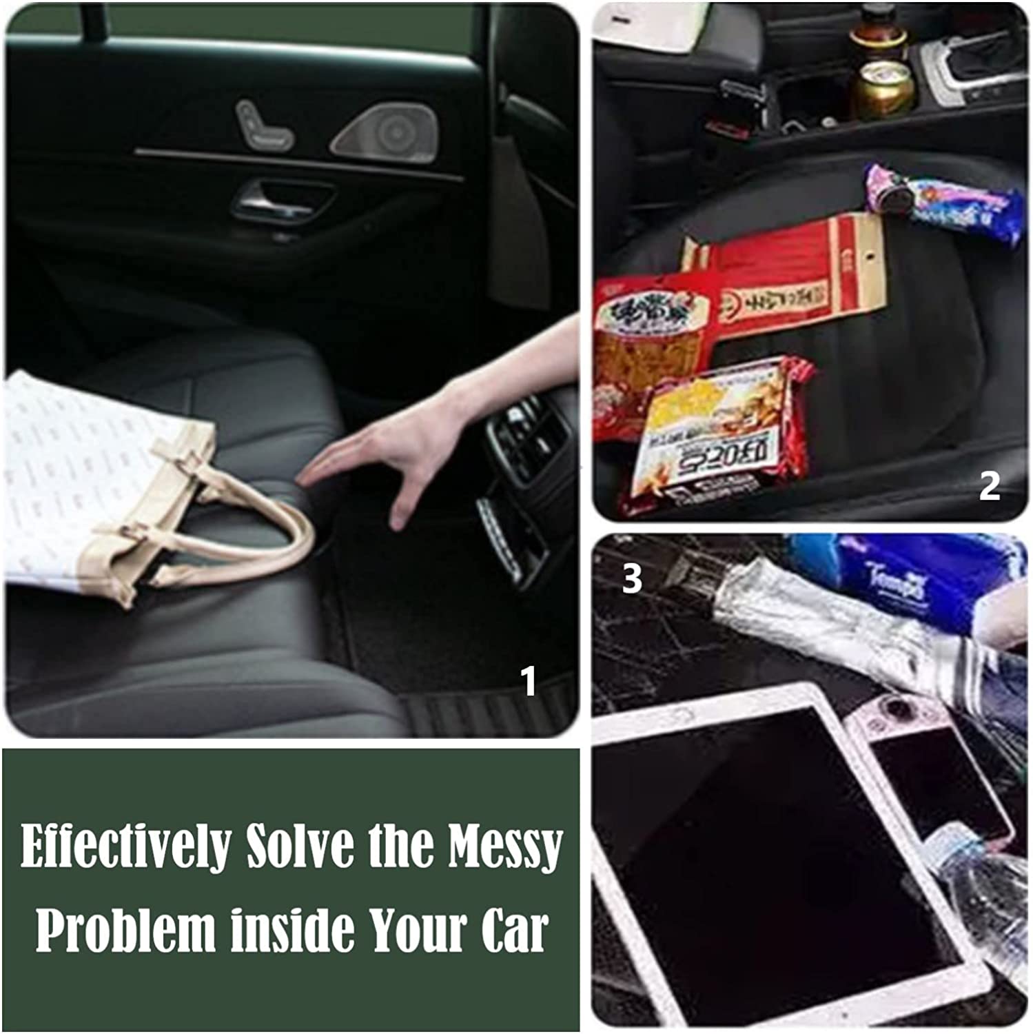 Car Net Pocket Handbag and Purse Holder Between Seats, Large Capacity Multi-Function Automotive Interior Organizers and Storage Bag in Center Console Armrest Box, Universal Fit for All Cars, Car Accessories
