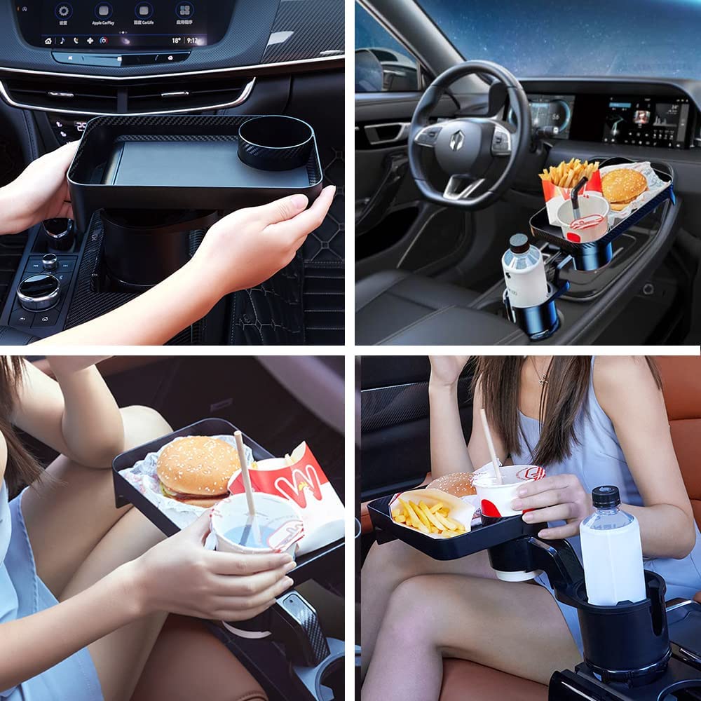 Car Cup Holder Tray,Cup Holder Tray,Car Cup Holder Tray Table,Car Cup Holder with Detachable Tray, Car Cup Holder Expander,Car Cup Holder with 360 ° Rotation,fit in 2.36-3.54 inch Car Cup Holder, Compatible with All Cars