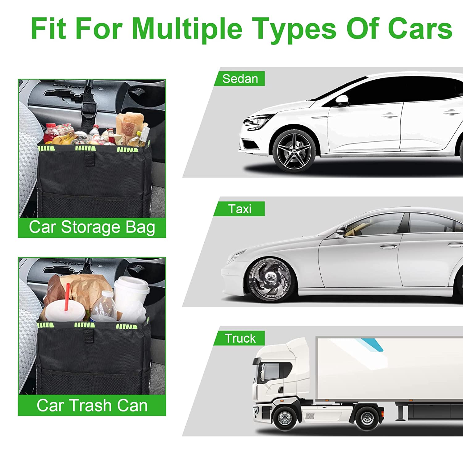Car Trash Can, Leak Proof Car Trash Bag, 3.5 Gallons Adjustable Hanging Car Garbage Bag, Waterproof Car Trash Bin with Storage and Organizer, Collapsible Car Interior Garbage Can for All Cars