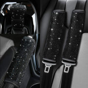Soft Velvet Seat Belt Shoulder Pads with Bling Rhinestones Car Bling Seat Belt Covers for Women, Crystal Handbrake Cover, Bling Ring Set Bling Car Accessories 4 Pack Set Universal, Car Interior Accessories