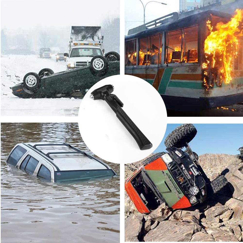 Car Safety Hammer, 3-in-1 Auto Emergency Escape Hammer with Window Breaker and Seat Belt Cutter, Striking Black Emergency Escape Tool for Car Accidents Car Accessories