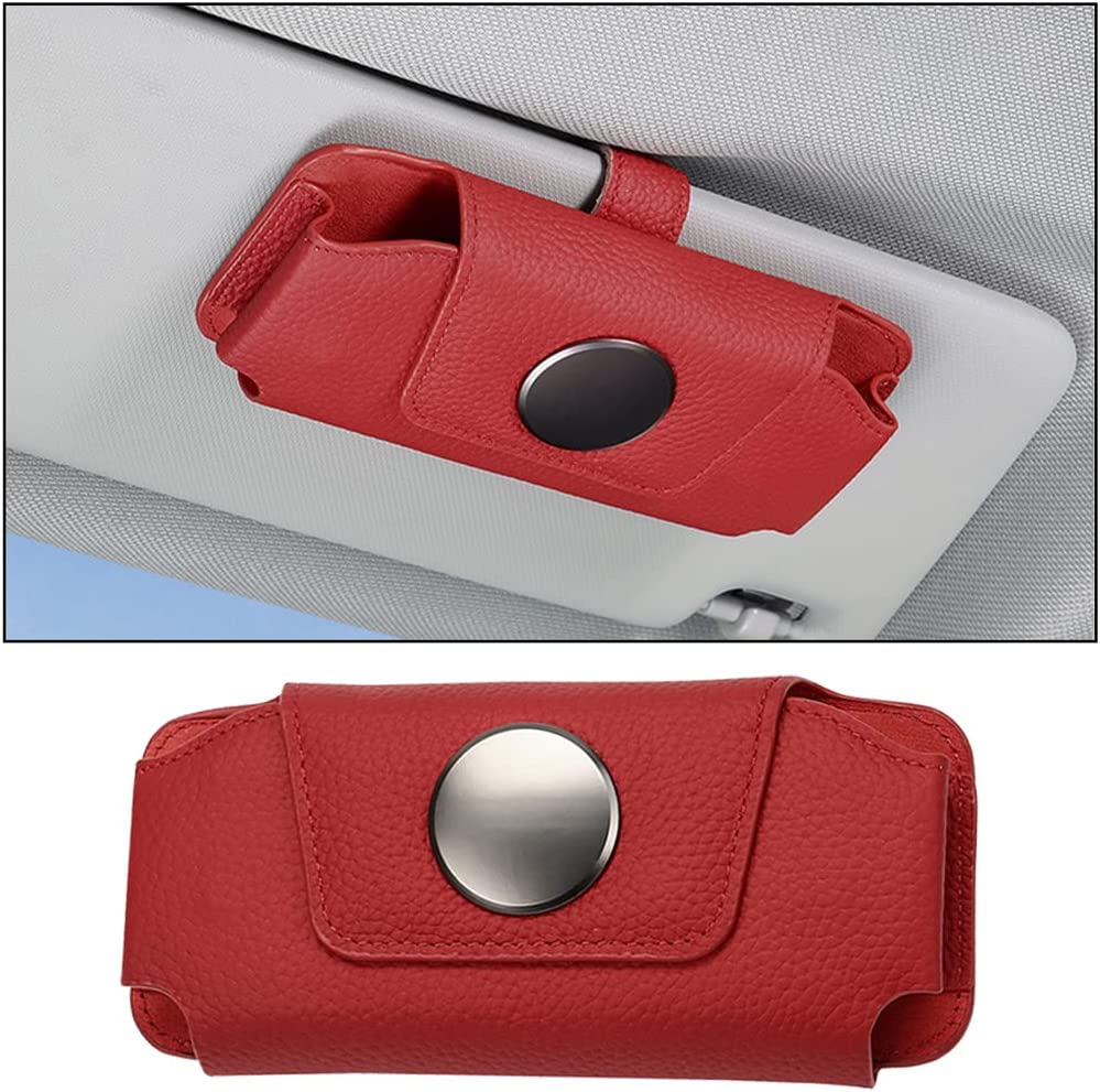 Sunglasses Holders for Car Sun Visor, Magnetic Glasses Hanger Mounter, Leather Eyeglasses Holder for Women Men, Vehicle Accessories Visor Ticket Card Clip Storage Organizer Case, Compatible with All Cars
